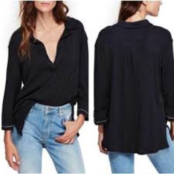 Free People Tops - Free People Annie Ribbed Knit Pullover-Med.-Black